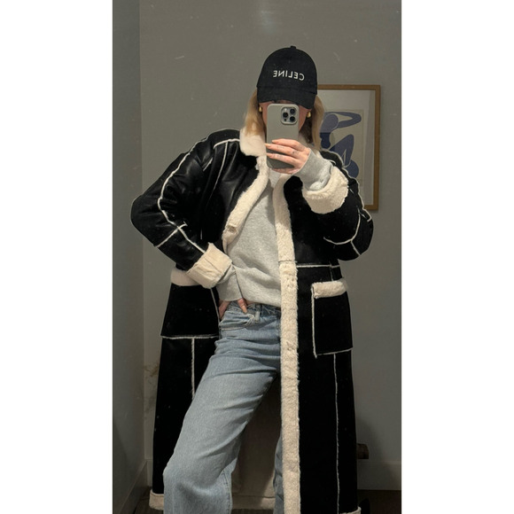 12th Tribe Eliza Black and Sherpa Long Coat Size SS - Picture 1 of 3